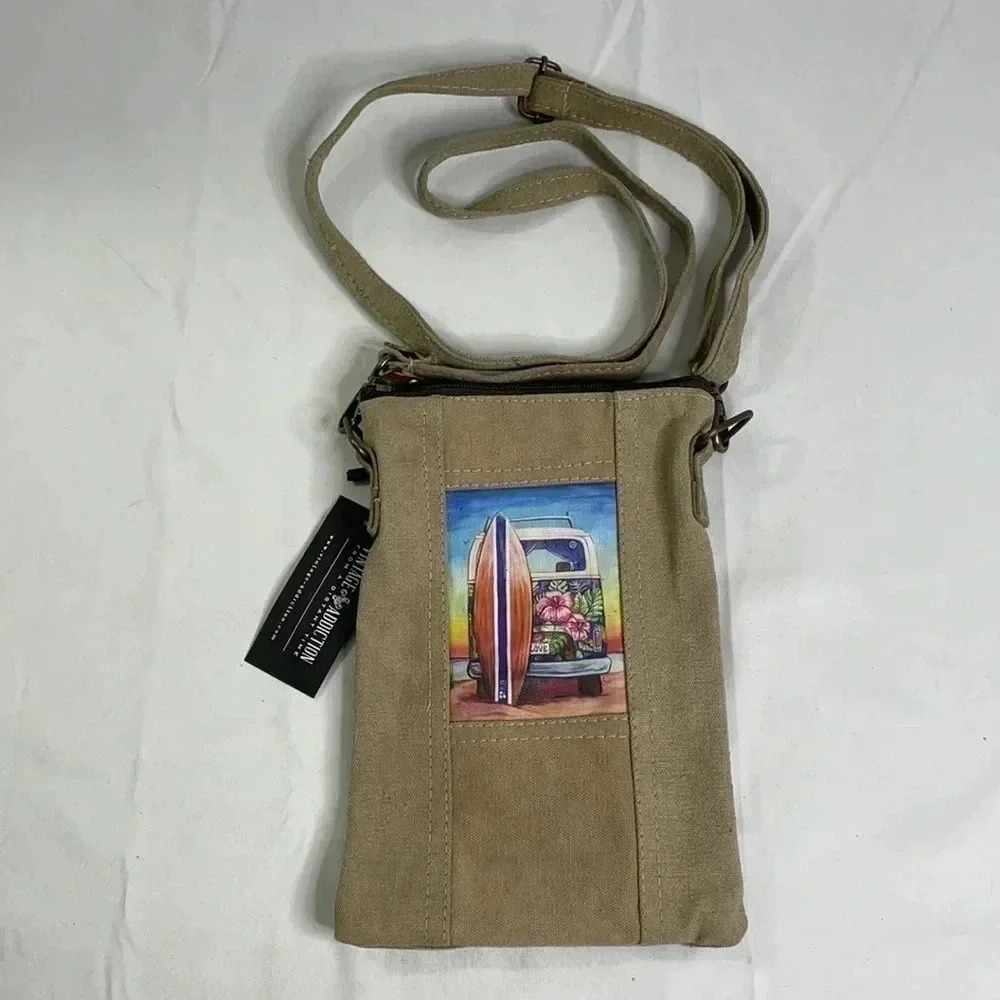 NWT VW Themed Summer Lovin Recycled Military Tent Tote Crossbody - Picture 2 of 11